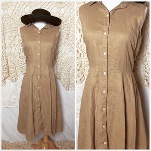 Beige button down linen dress
